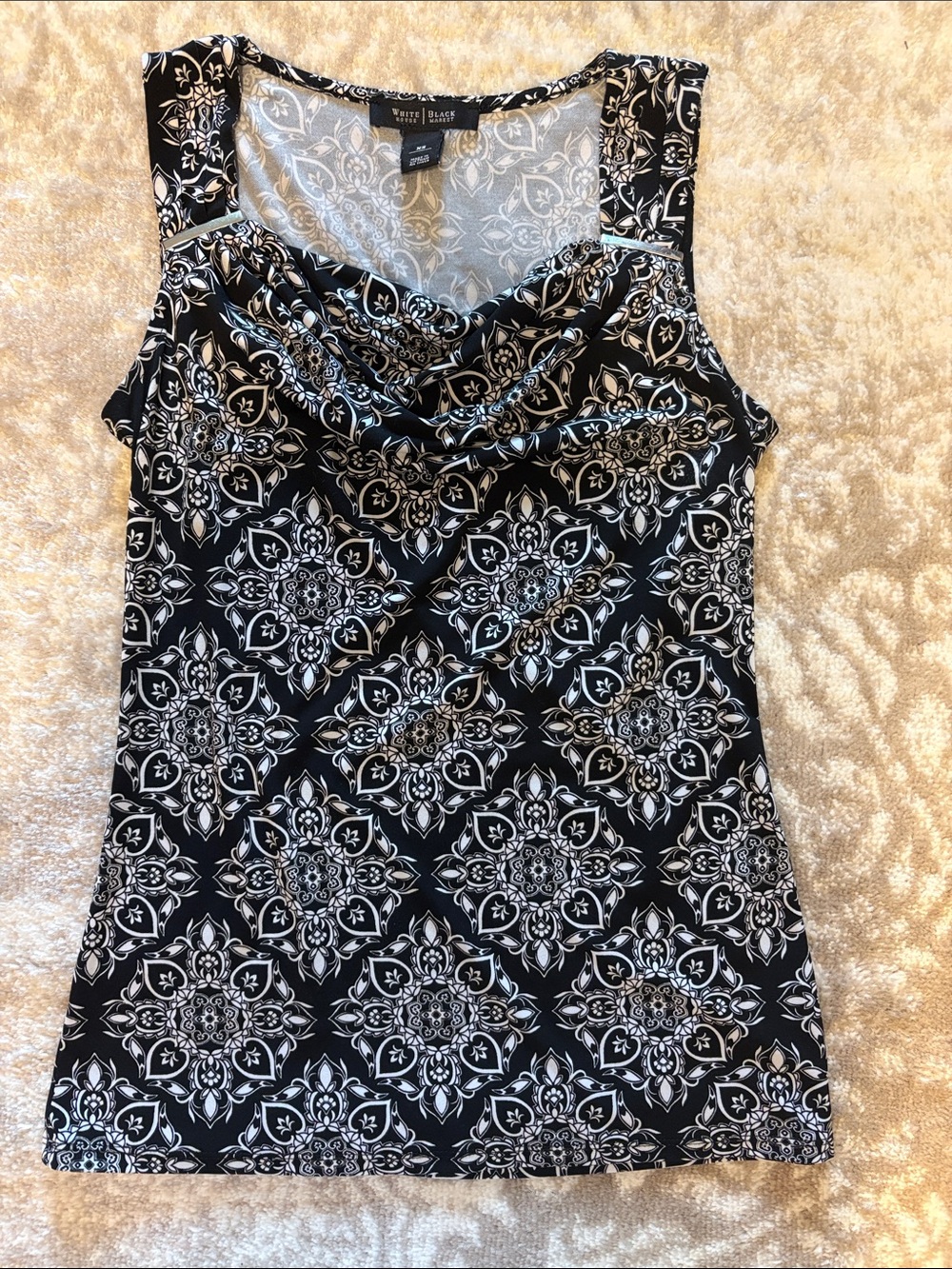 White House Black Market Black & White Cowl Neck Sleeveless Top